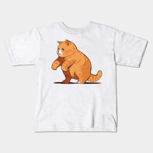 Orange Cat Exercising Design Kids T-Shirt
